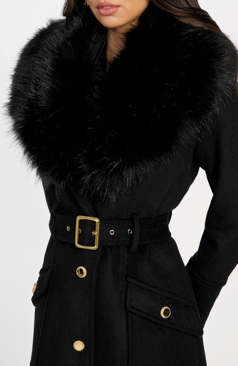 Marciano Alice Belted Coat with Removable Faux Fur Collar, Alternate, color, Jblack-Black