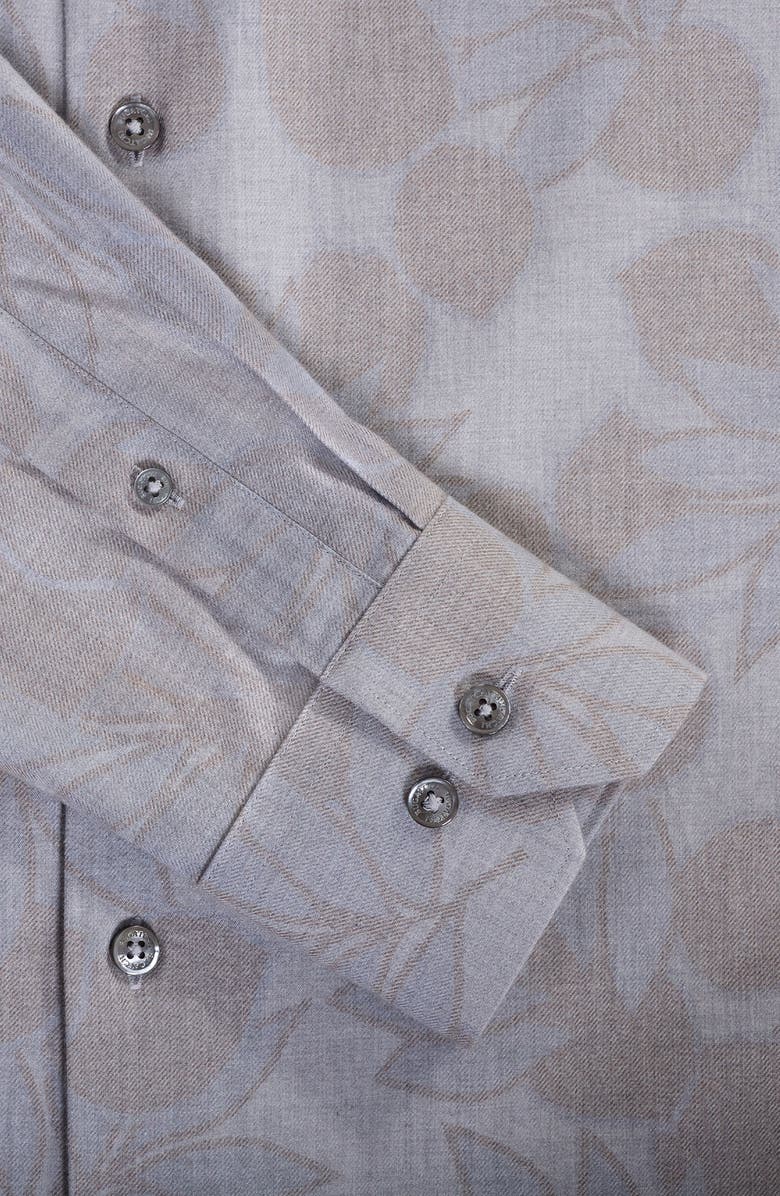 Bugatchi Axel Trim Fit Floral Cotton Button-Up Shirt, Alternate, color, Platinum