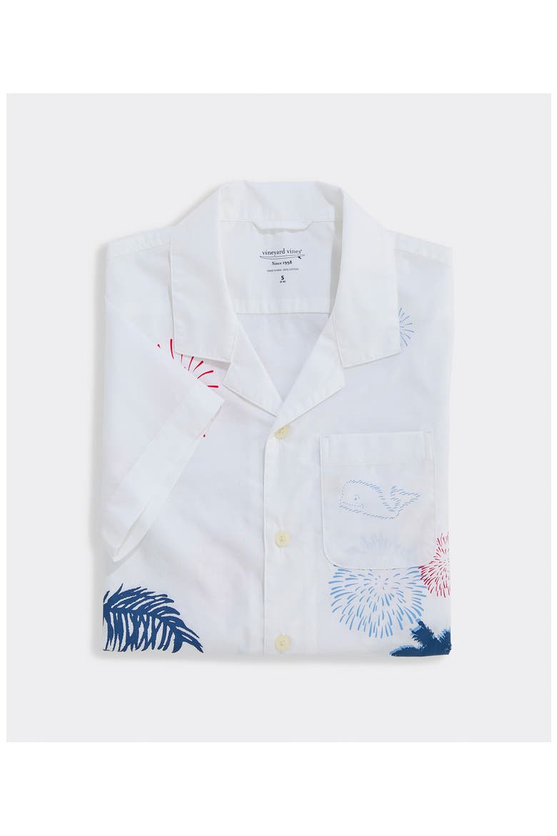 Kids' 4th of July Short Sleeve Cotton Button-Up Shirt, Alternate, color, WHITE CAP