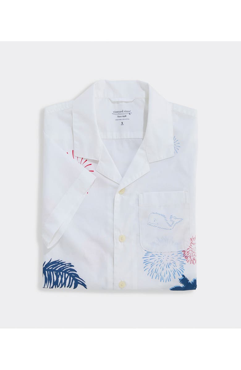 vineyard vines Kids' 4th of July Short Sleeve Cotton Button-Up Shirt, Alternate, color, White Cap
