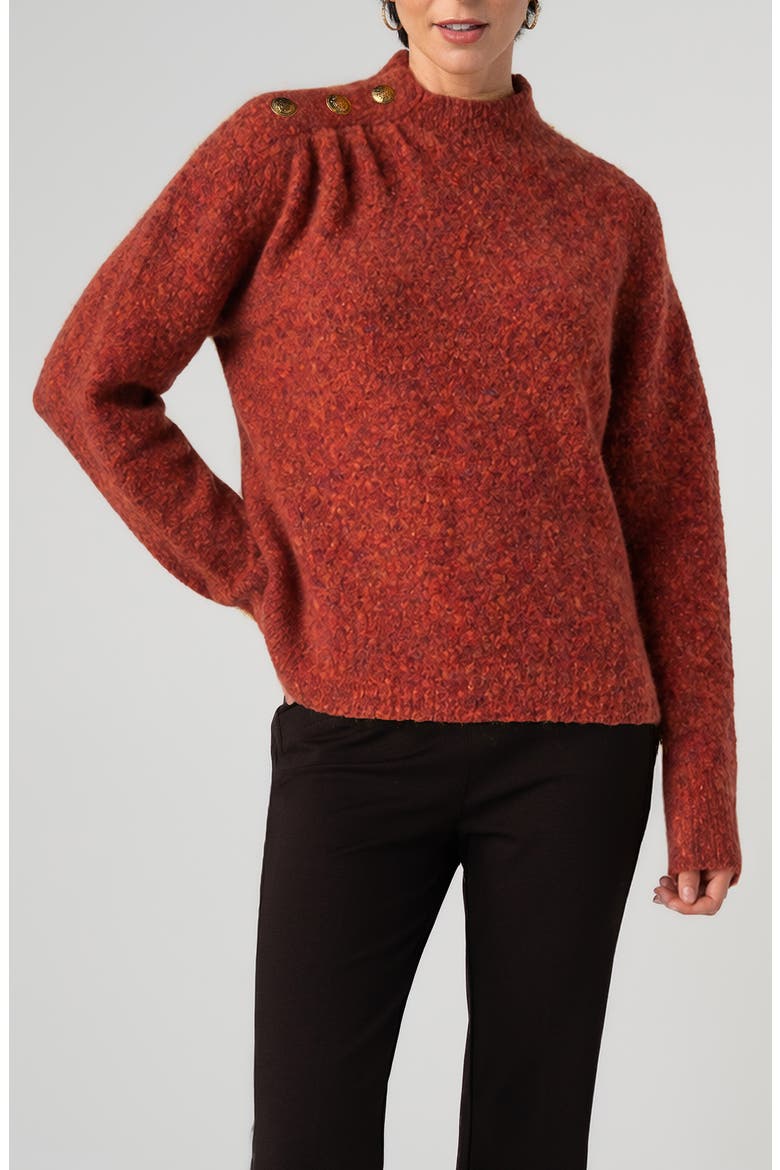 Mock Neck Sweater with Buttons, Main, color, RUST MULTI