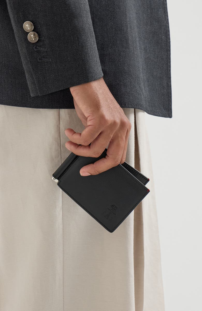 Brunello Cucinelli Leather money clip wallet, Alternate, color, Black