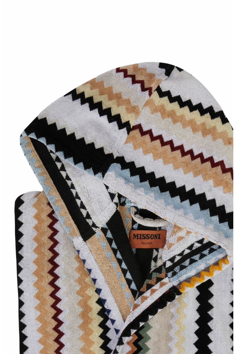 Long Curt Chevron Cotton Terry Hooded Bathrobe, Alternate, color, Black