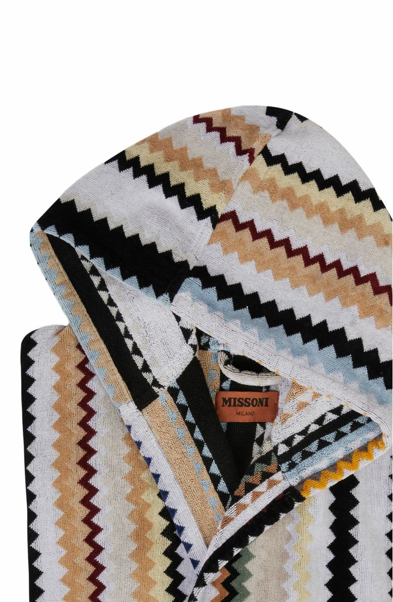 Missoni Home Long Curt Chevron Cotton Terry Hooded Bathrobe, Alternate, color, Black