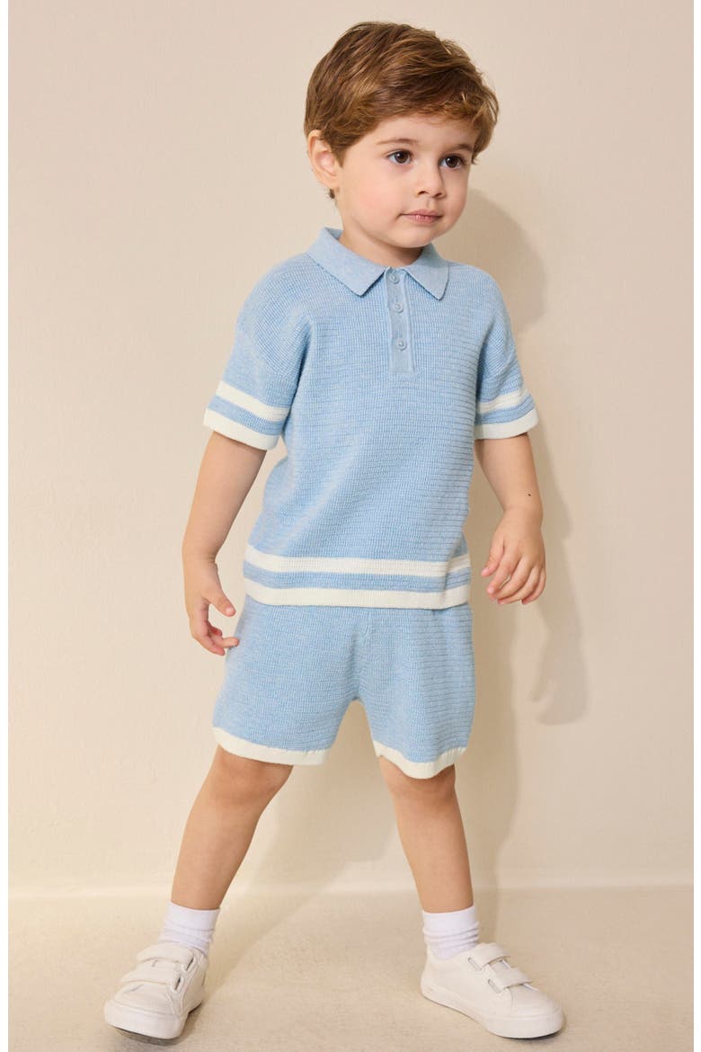 Stripe Polo Sweater & Shorts Set, Alternate, color, BLUE