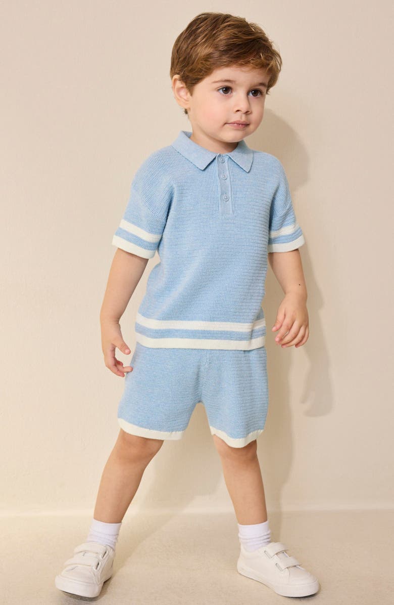 NEXT Stripe Polo Sweater & Shorts Set, Alternate, color, Blue