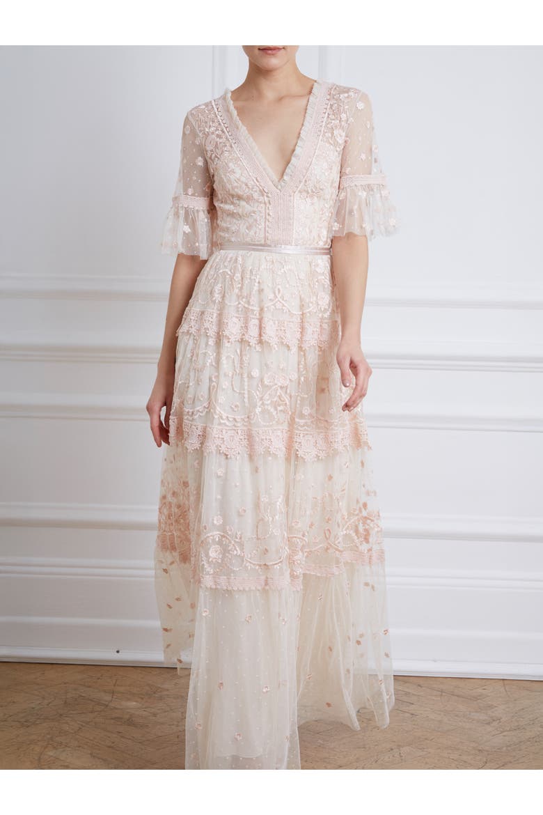 Midsummer Lace Gown, Alternate, color, Champagne/Ballet Slipper