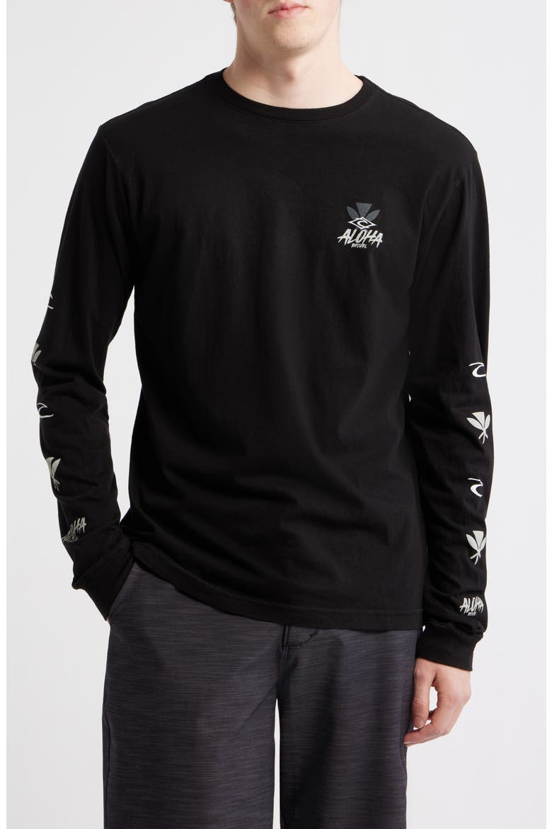 Hawaii Tapa Hex Graphic Long Sleeve T-Shirt, Main, color, BLACK