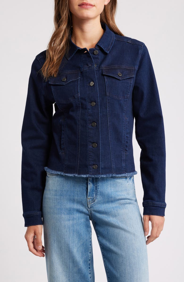 NIC+ZOE Essential Fray Hem Denim Jacket, Alternate, color, Twilight