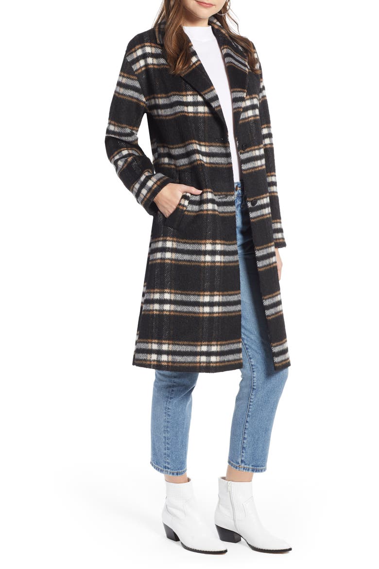 Longline Plaid Coat (Nordstrom Exclusive), Main, color, BLACK PLAID
