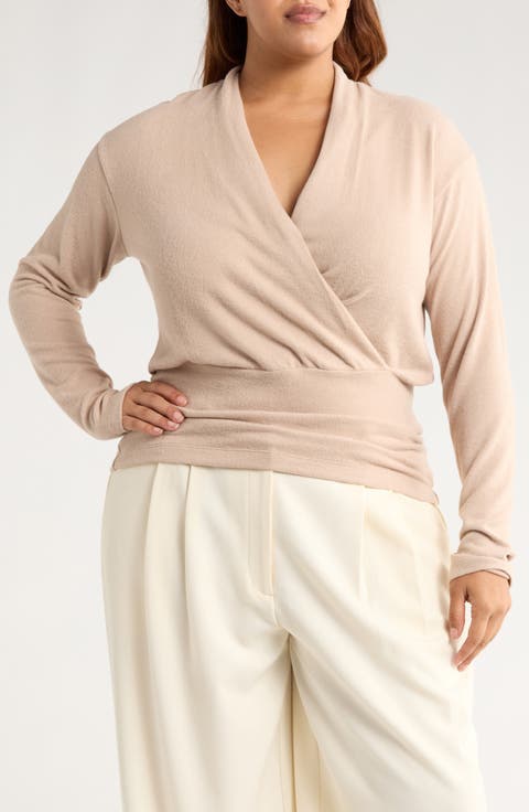 Surplice V-Neck Long Sleeve Top (Plus)