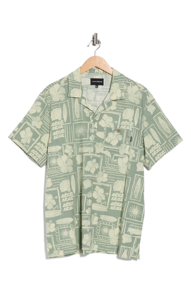 Lucky Brand Short Sleeve Button-Up Shirt, Alternate, color, Green Print