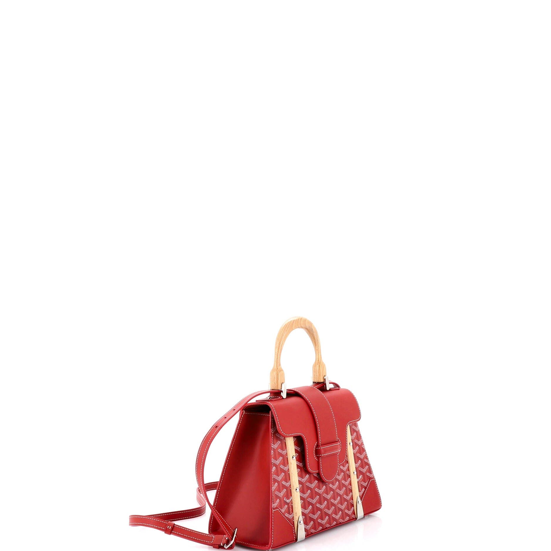Pre-Owned Goyard Saigon Top Handle Bag Coated Canvas with Leather PM, Alternate, color, Red