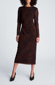Kenneth Cole Knot Front Long Sleeve Midi Dress