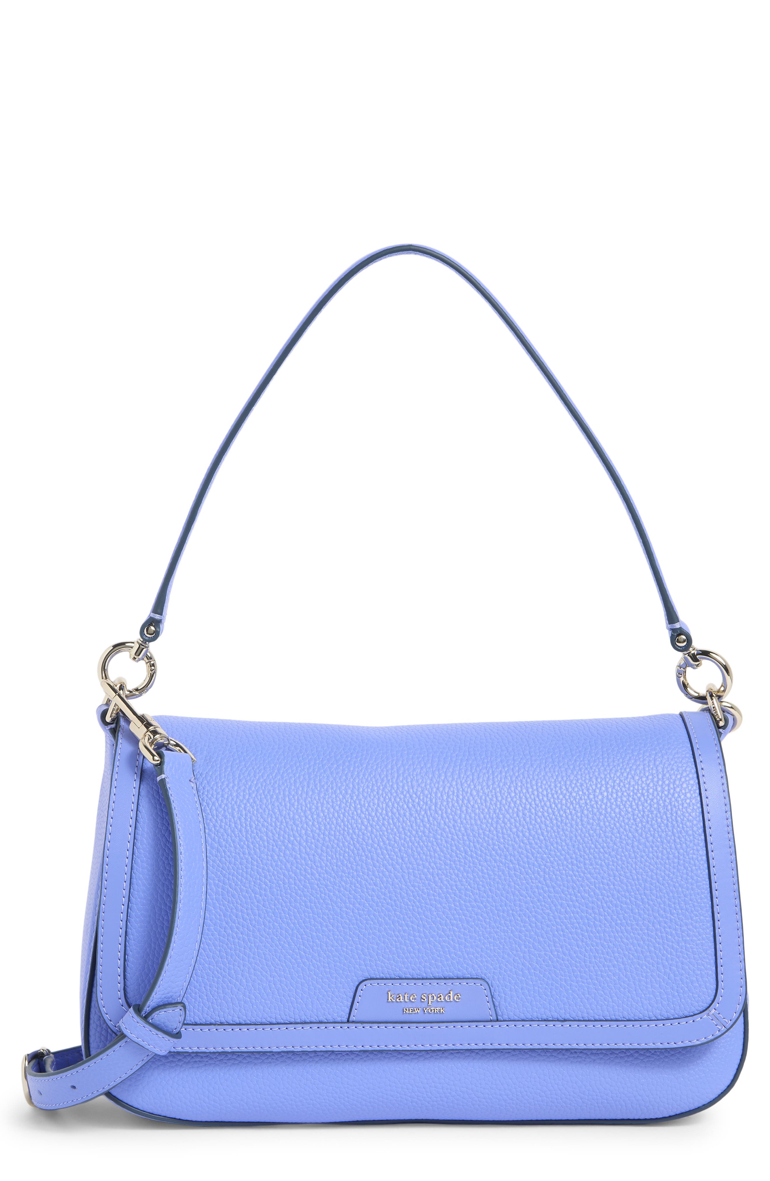 hudson pebble leather shoulder bag, Main, color, DARK PERIWINKLE
