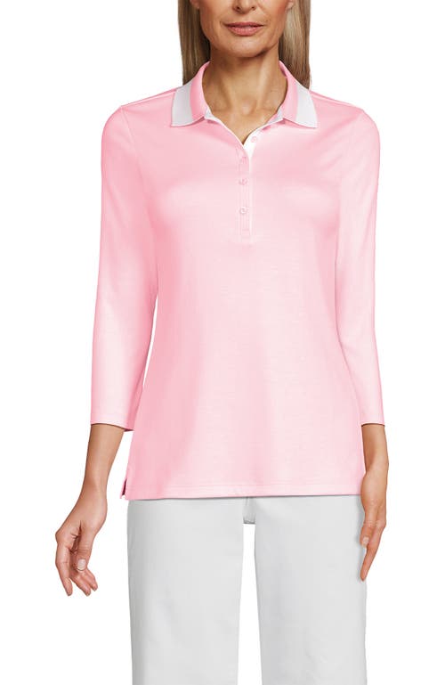 Lands' End 3/4 Sleeve Supima Cotton Polo Shirt in Simply Pink Tipped  product