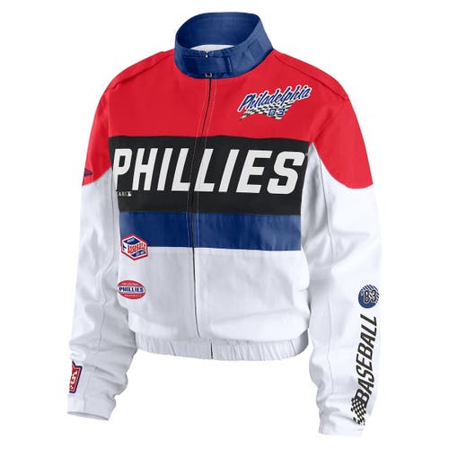 Wear By Erin Andrews Red/white Philadelphia Phillies Racing Full-zip Jacket
