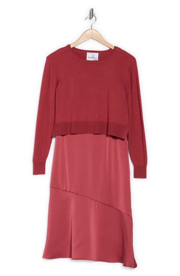 Shop Sam Edelman Slipdress & Long Sleeve Sweater Two-piece Set In Rose