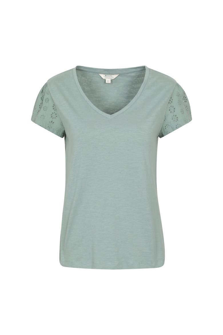 Malaga Broderie Sleeve T-Shirt, Alternate, color, Khaki Green