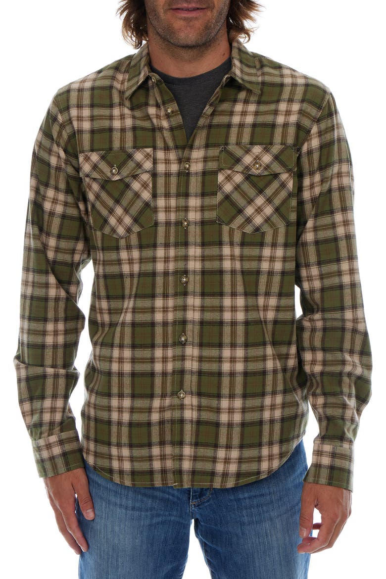 Plaid Flannel Long Sleeve Button-Up Shirt, Main, color, OLIVE