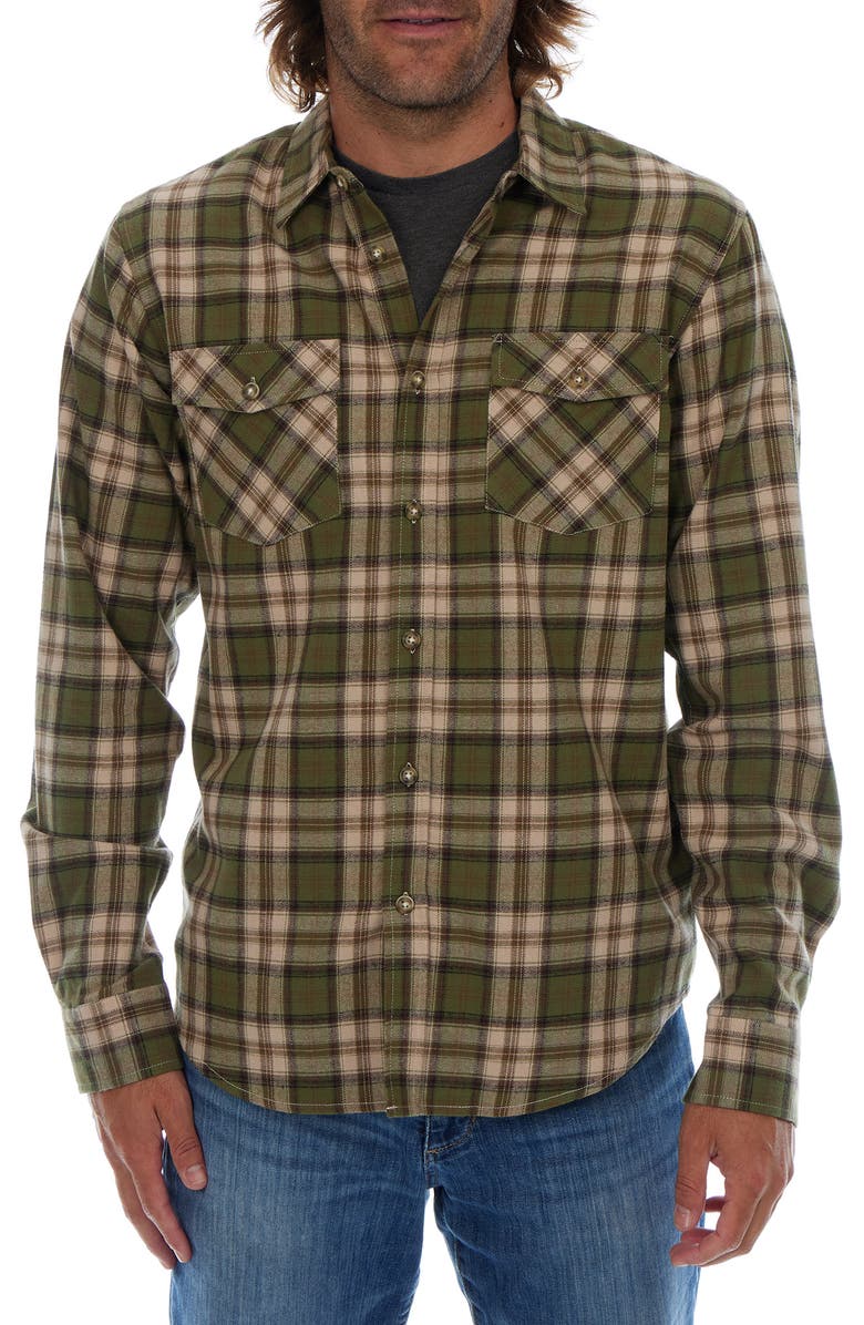 PX Plaid Flannel Long Sleeve Button-Up Shirt, Main, color, Olive
