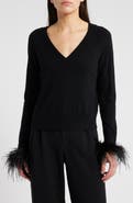 Milly Feather Cuff V-Neck Sweater