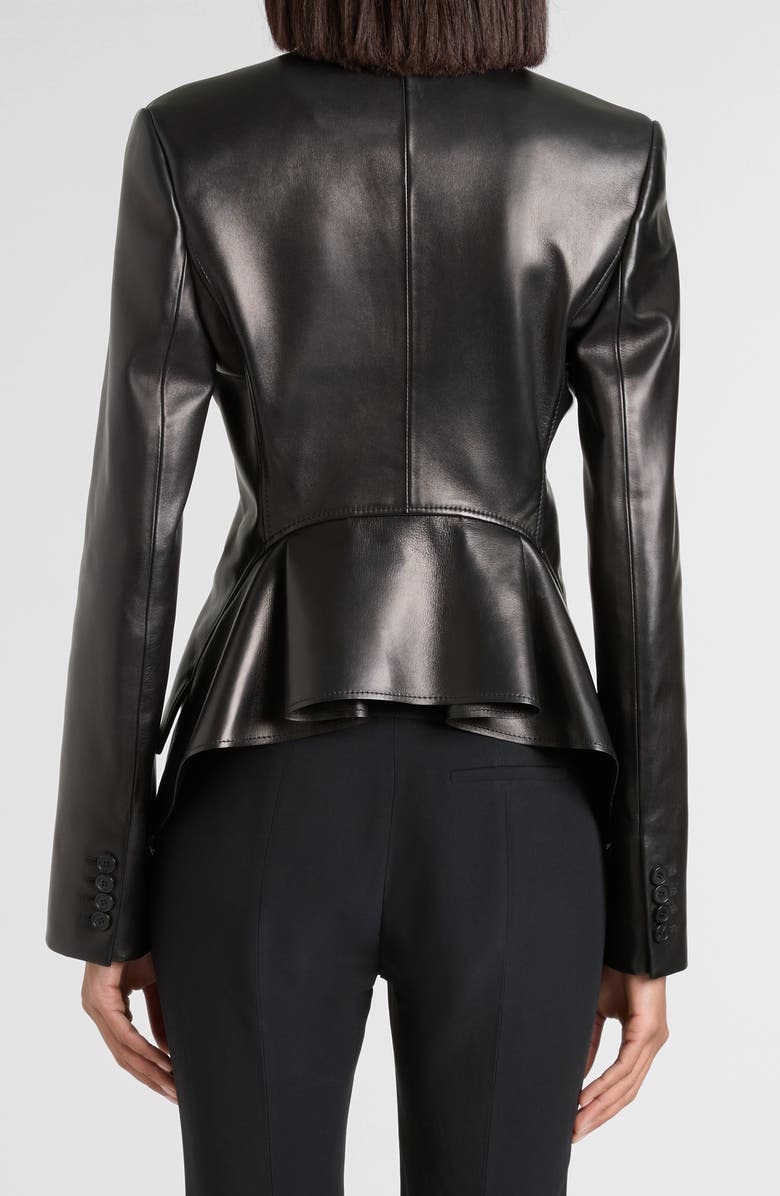 McQueen Tailored Peplum Leather Jacket, Alternate, color, Black