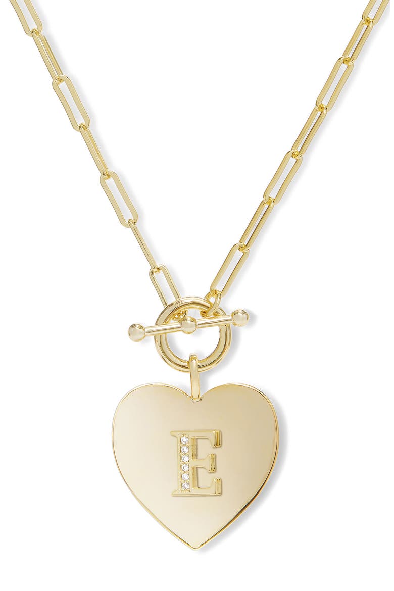 Love Letters Initial Heart Medallion Necklace, Main, color, GOLD E