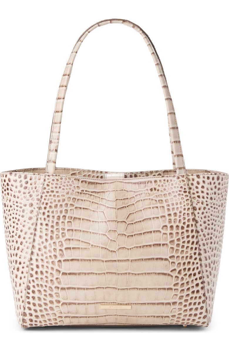 Brahmin Mona Croc Embossed Leather Tote, Main, color, Warm Gray