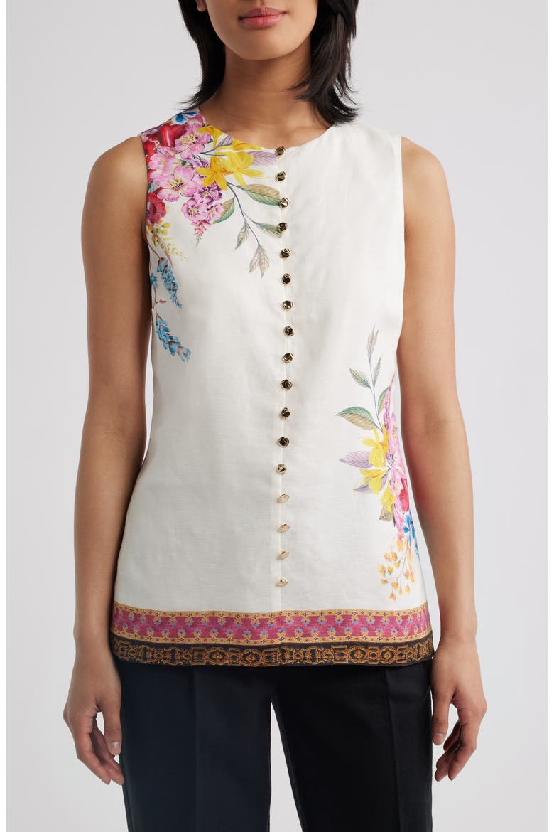 The Annalise Linen Blouse, Main, color, TIARA GARDEN PRINT
