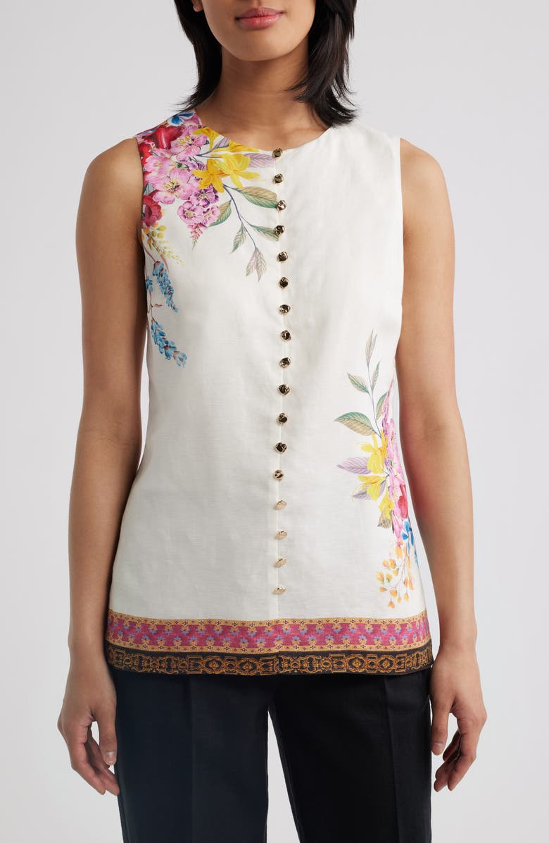 Elie Tahari The Annalise Linen Blouse, Main, color, Tiara Garden Print