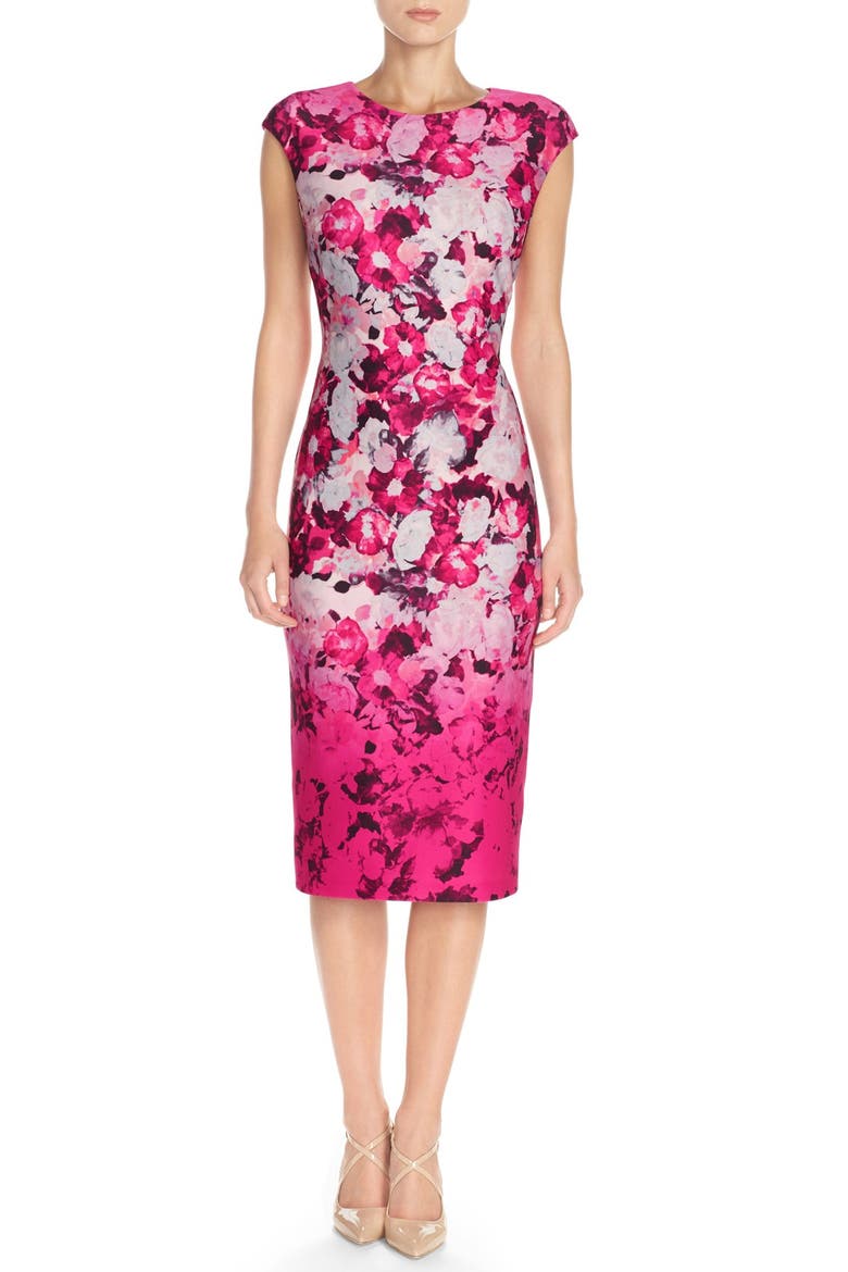 Floral Scuba Midi Dress, Alternate, color, PINK MULTI