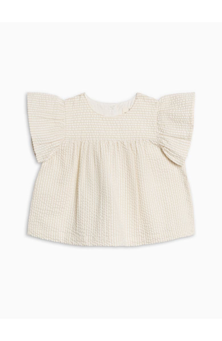 KENDI by Colored Organics Organic Viv Seesucker Ruffle Top, Main, color, Dune Stripe