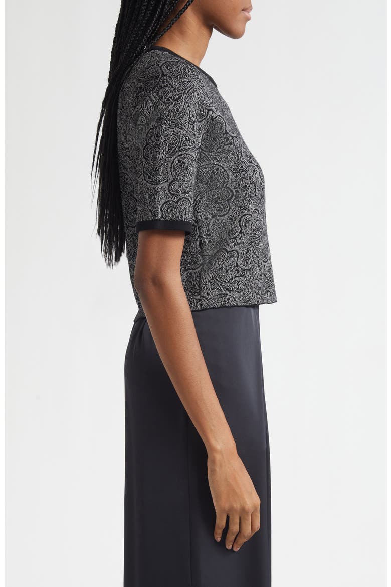 Rosaline Jacquard Short Sleeve Knit Top, Alternate, color, PLATINUM JACQUARD