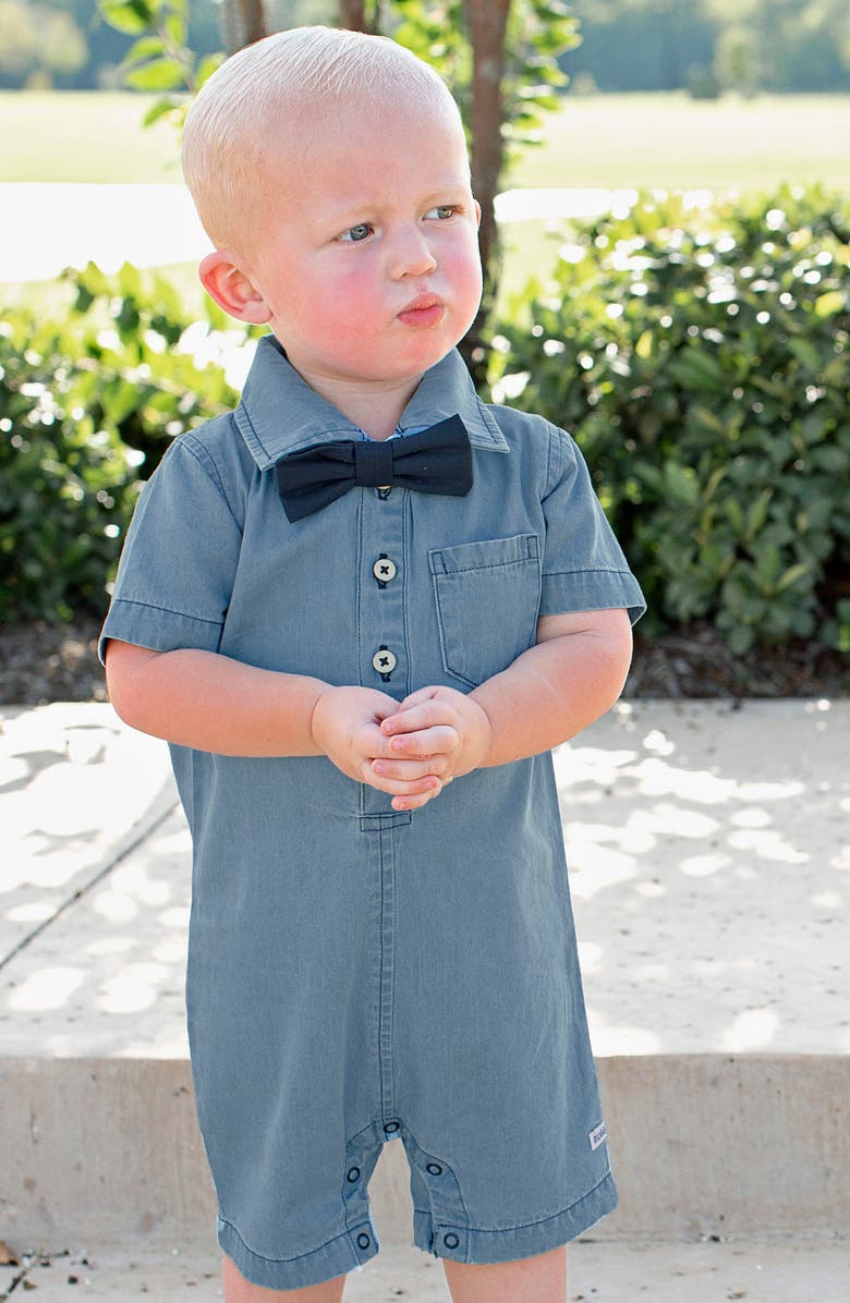 RuggedButts Chambray Romper & Bow Tie Set, Alternate, color, 