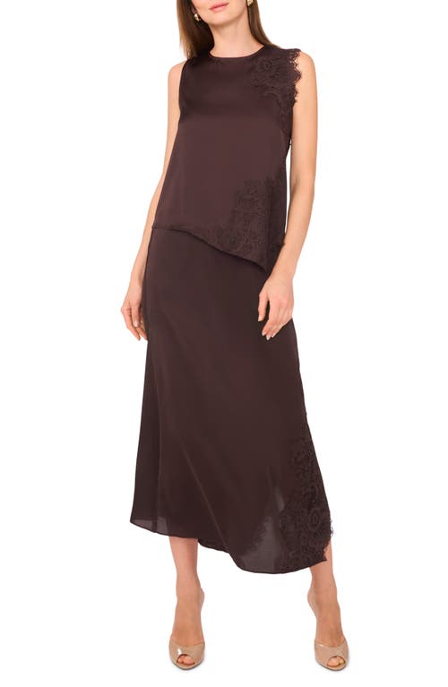 Vince Camuto Lace Detail Asymmetric Hem Satin Tank In Brown