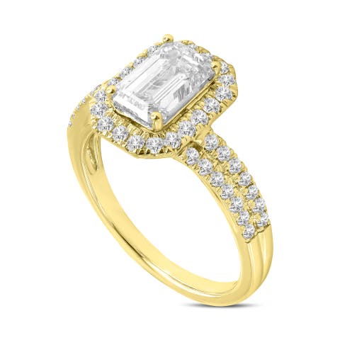 Mariam 14K Yellow Gold Emerald Cut Lab Grown Diamond Halo Engagement Ring - 2.1 Ct