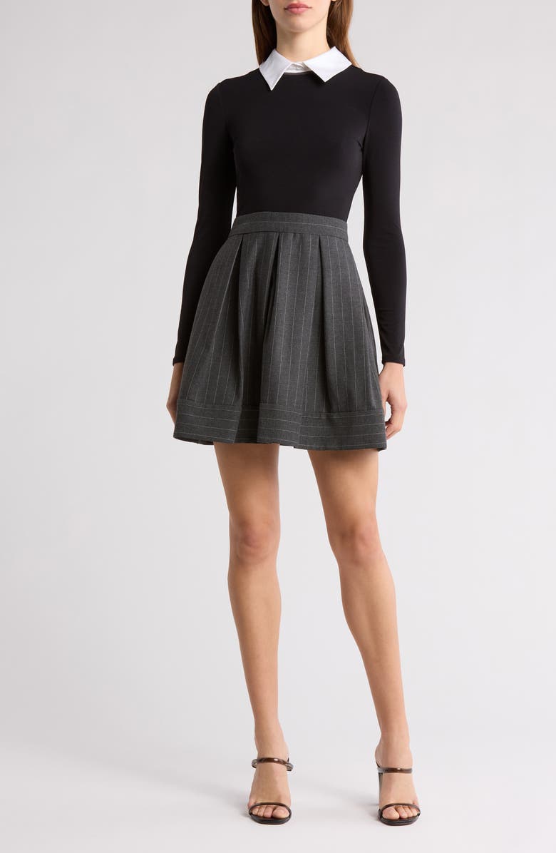 Alice + Olivia Chara Long Sleeve Mixed Media Dress, Main, color,