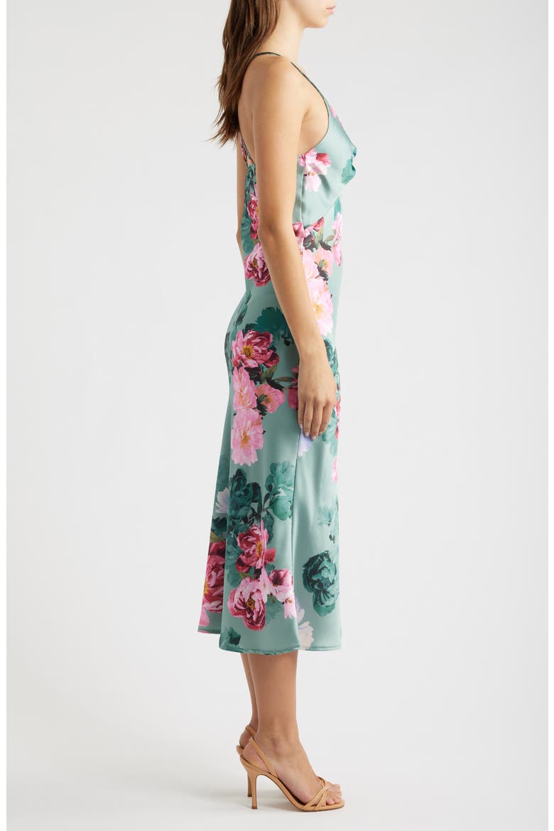 Floral Print Twist Front Satin Slipdress, Alternate, color, SAGE