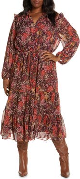 Julia Jordan Tiered Long Sleeve Tie Waist Dress