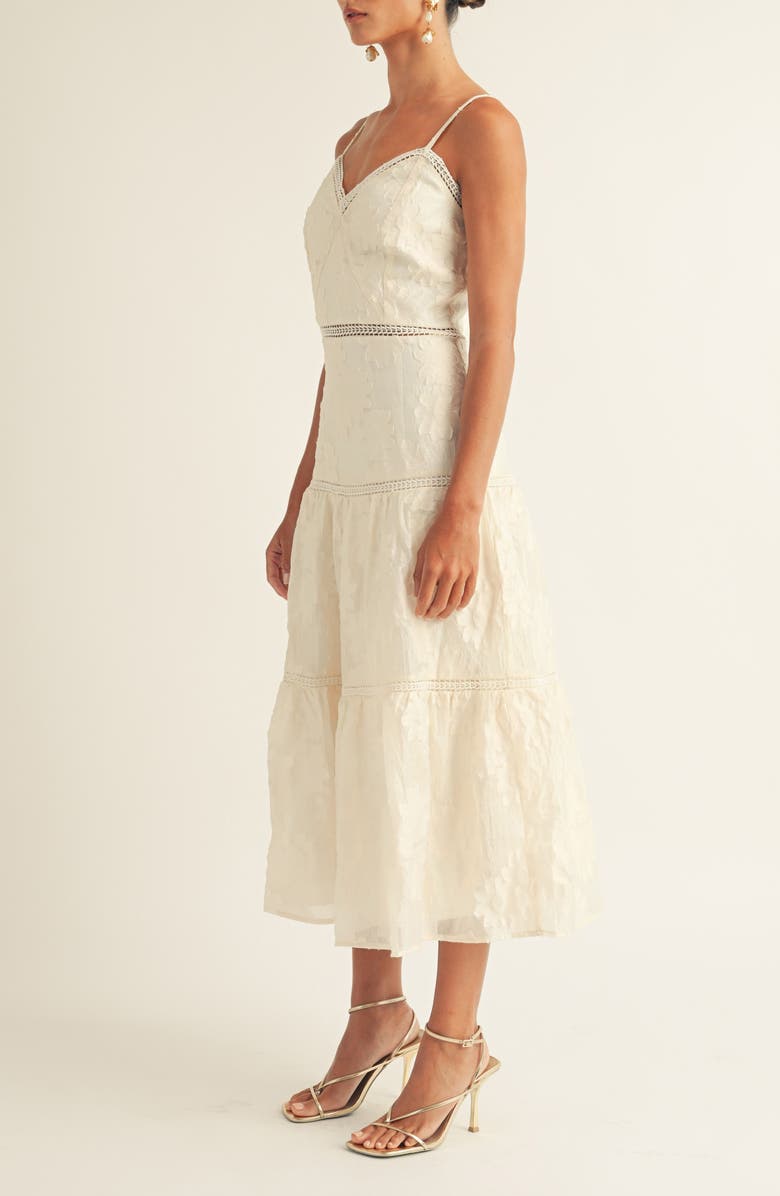 Arose Studio Sam Floral Jacquard Tiered Organza Midi Dress, Alternate, color, Cream