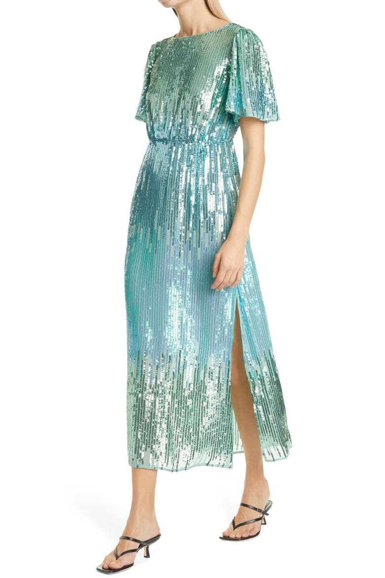 Ombré Sequin Dress, Alternate, color, MINT GREEN