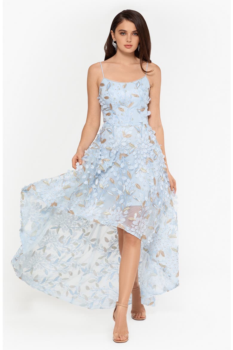 Xscape 3D Floral High/Low Gown, Alternate, color, BLUE