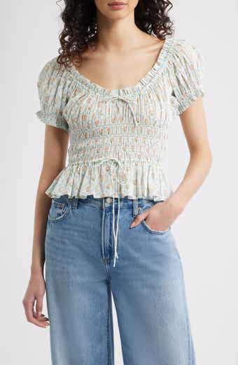 Serena Ditsy Floral Shirred Peplum Top