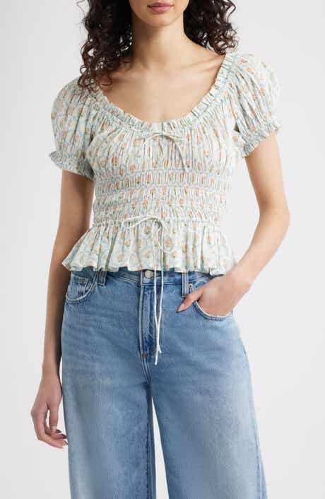 Serena Ditsy Floral Shirred Peplum Top