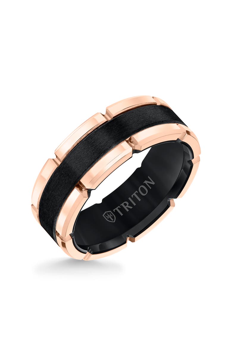 Triton 8MM Tungsten Carbide Ring with Flat Brushed Center and Link Edge, Main, color, Pink
