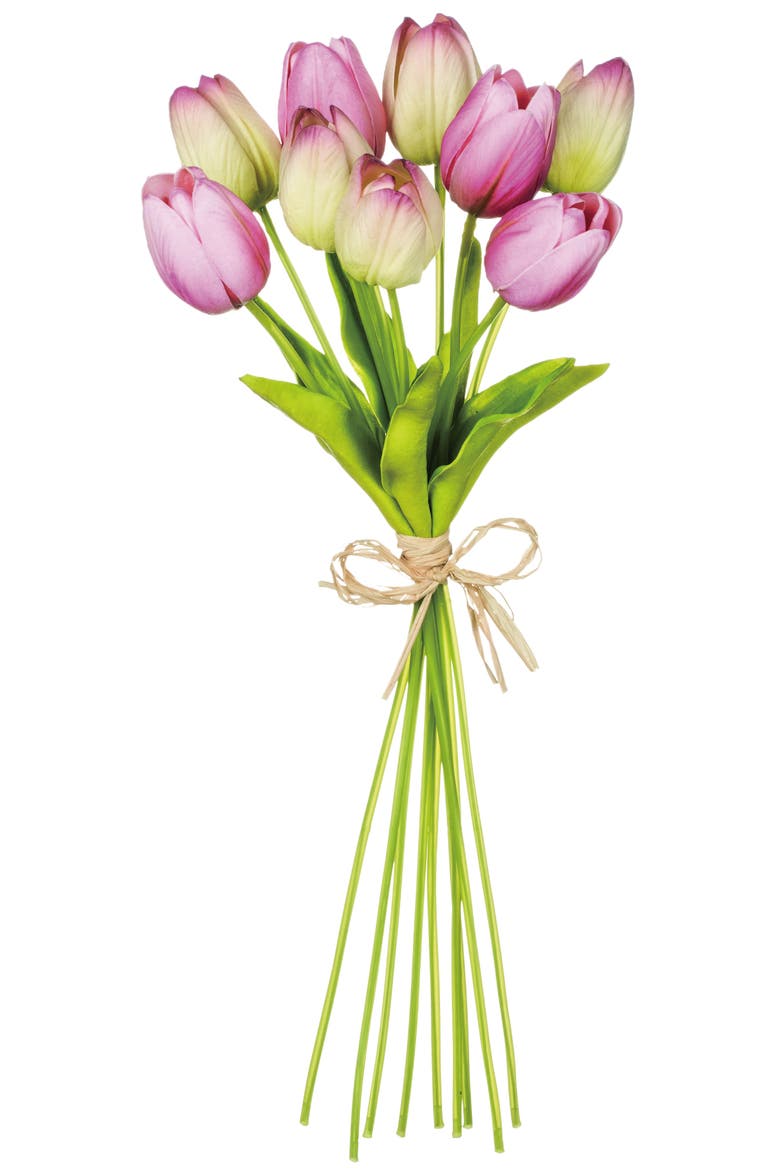 Sullivan's Tulip Bouquet, Purple Faux Floral Stem for Crafting, Weddings, Home and Holiday Decoration, 15 Inch, Main, color, Pink