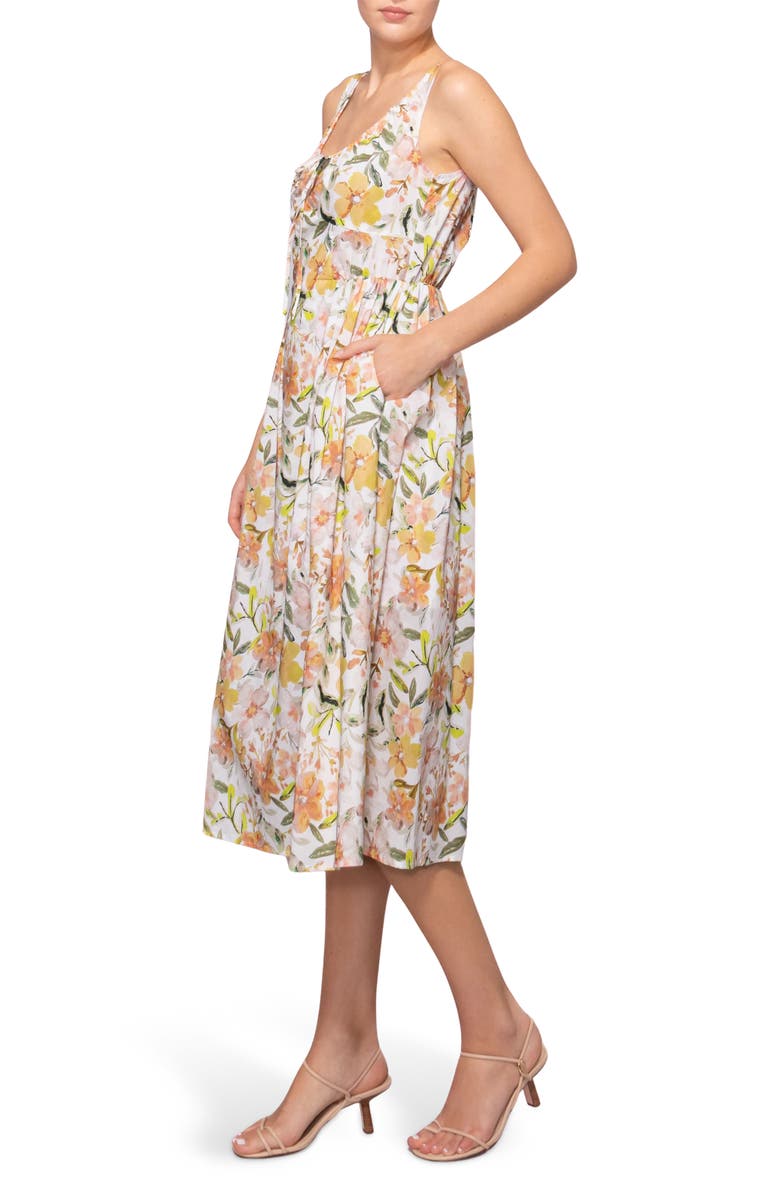 MELLODAY Printed Poplin Midi Dress, Alternate, color, Ivory Multi