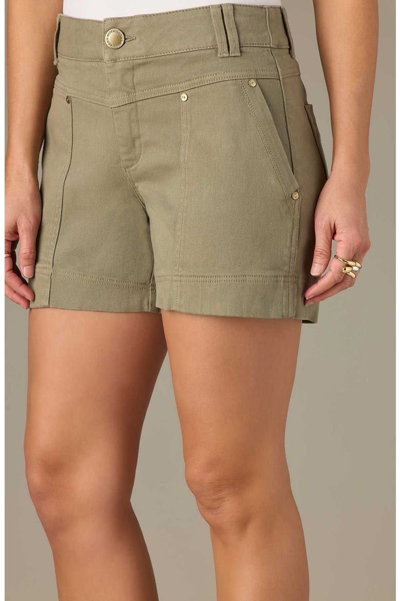V-Yoke High Waist Twill Shorts, Alternate, color, BASIL