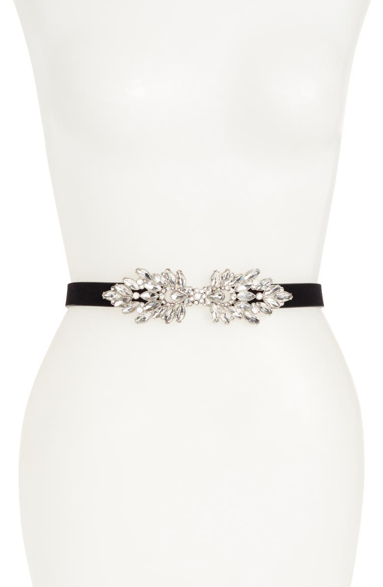Nordstrom Crystal Embellished Velvet Stretch Belt, Main, color,